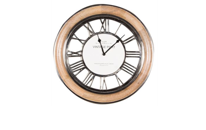 Pacific Lifestyle Polished Nickel & Mango Wood Round Wall Clock