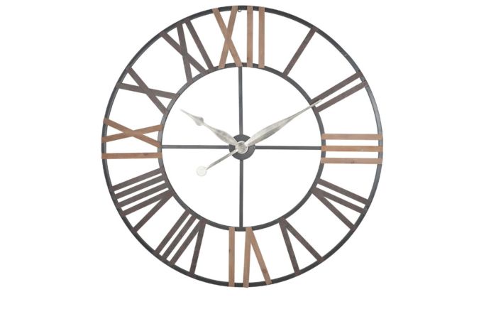 Pacific Lifestyle Antique Grey Metal & Wood Round Wall Clock