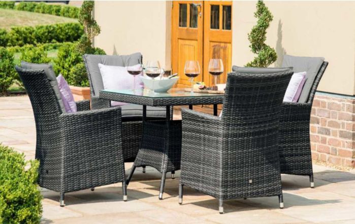 Maze Rattan La Round 4 Seat Dining Set, Grey Rattan Effect La Round Garden Table And 4 Chairs