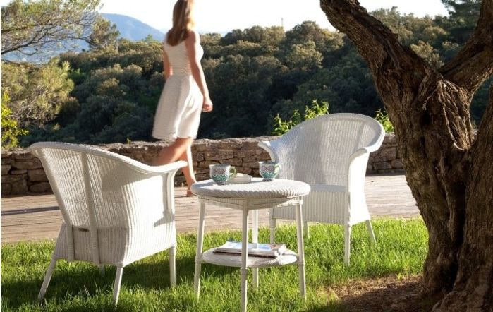 Vincent Sheppard Lloyd Loom Garden Bistro Set - Monte Carlo Chairs & Avignon Table-Pebble Indoor/Outdoor-Sunbrella Shingles