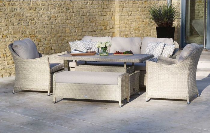 Bramblecrest Monterey Sandstone 3 Seat Sofa Set with Rectangular Adjustable Ceramic Top Table