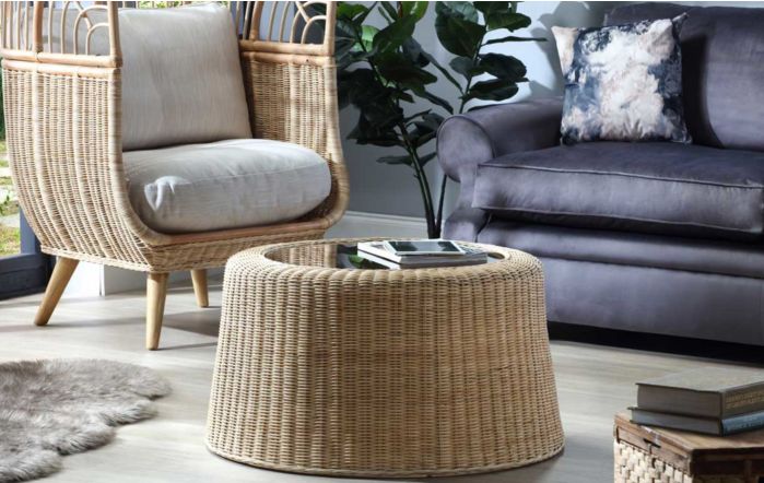 Natural Woven Rattan Round Coffee Table